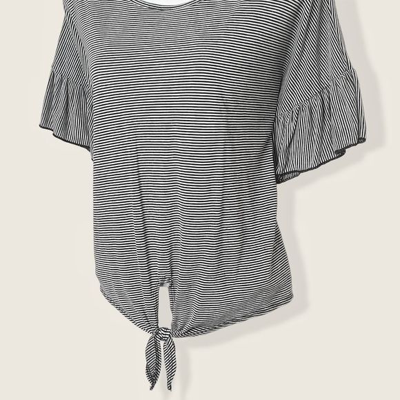 Caution To The Wind | Striped Tie Waist Flounce pSleeve Top | Medium - Picture 4 of 9